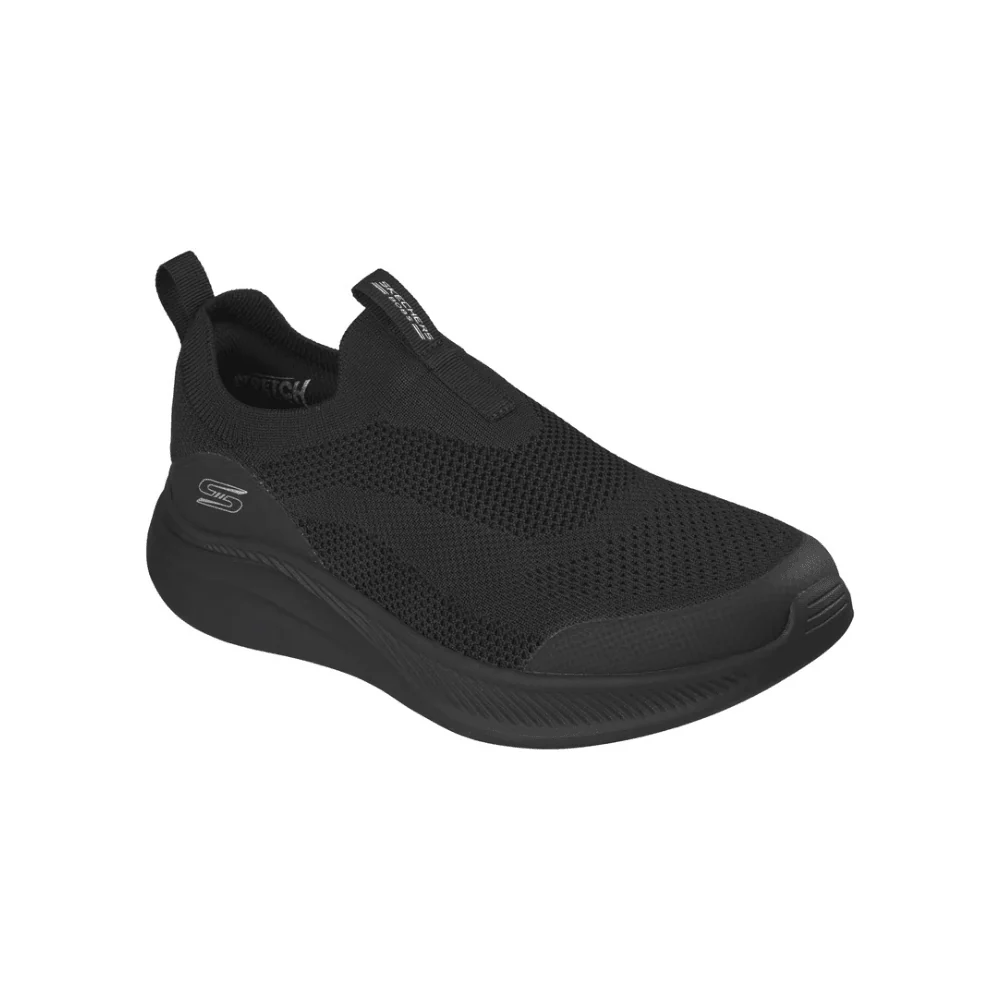 Skechers Men's BOBS Moda Flex Broad Acre Laceless Sneaker Black Slip-On Shoes