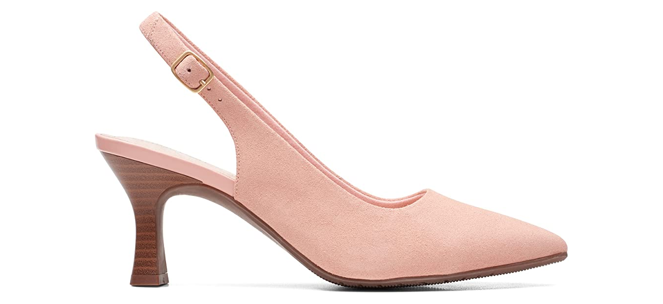 Clarks Women’s Kataleyna Step Peach Suede Slingback Heels Pointed Toe Pumps