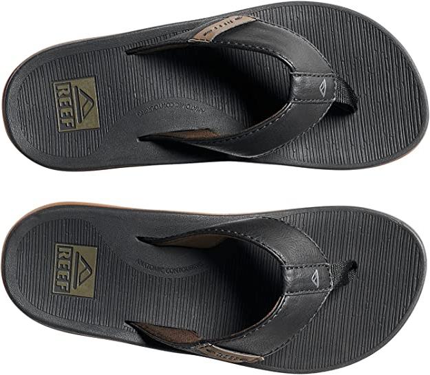 Reef Santa Ana Men’s Flip Flops Black Vegan Leather Waterproof Non Slip