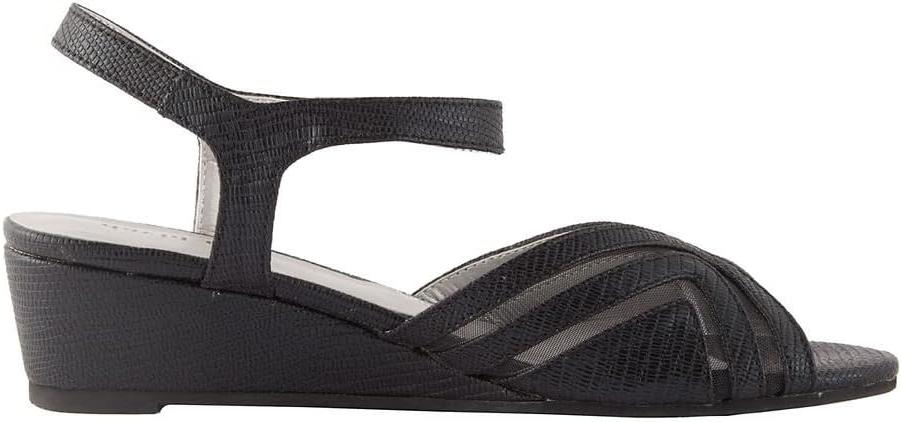 David Tate Admire Women’s Wedge Sandals Black Lizard Print Dress Sandal
