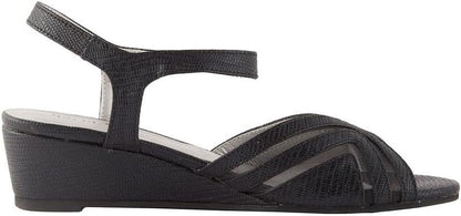 David Tate Admire Women’s Wedge Sandals Black Lizard Print Dress Sandal