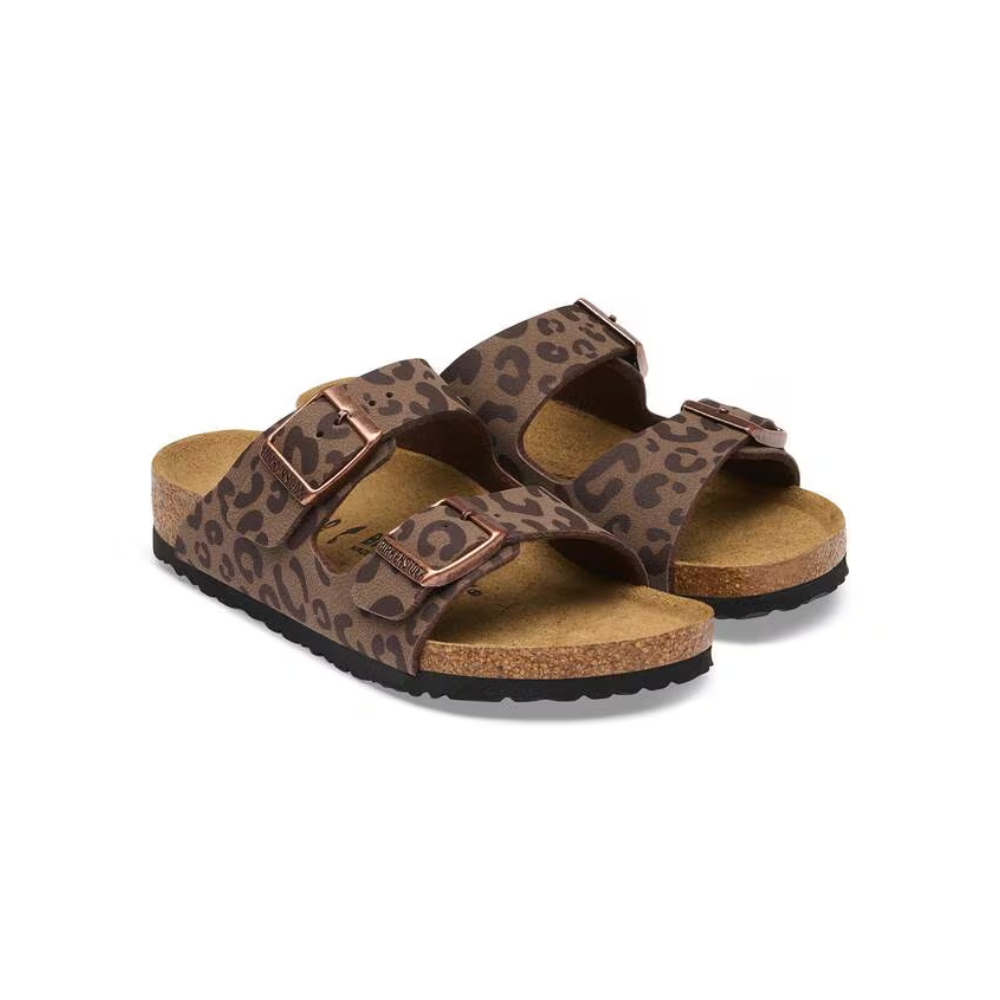 Birkenstock Kids Arizona Leo Mocha Birkibuc Slide Sandals 2 Strap Cork Footbed