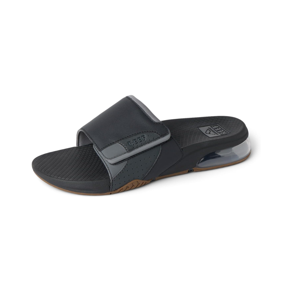 Reef Fanning Slide Men's Beach Sandals Bottle Opener Water-Friendly Slides  Black/Grey