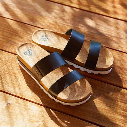 REEF Women's Cushion Vista Hi Black Sandal – Vegan Leather Platform