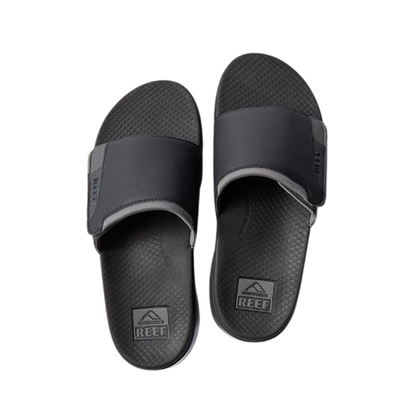Reef Fanning Slide Men's Beach Sandals Bottle Opener Water-Friendly Slides  Black/Grey