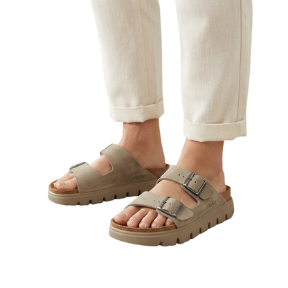 Birkenstock Women's Arizona Chunky Suede Leather Platform Sandals - Taupe
