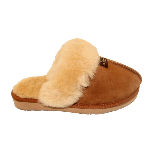Burlee Australian Sheepskin Slippers Unisex Scuff Mule Chestnut Size 7-8