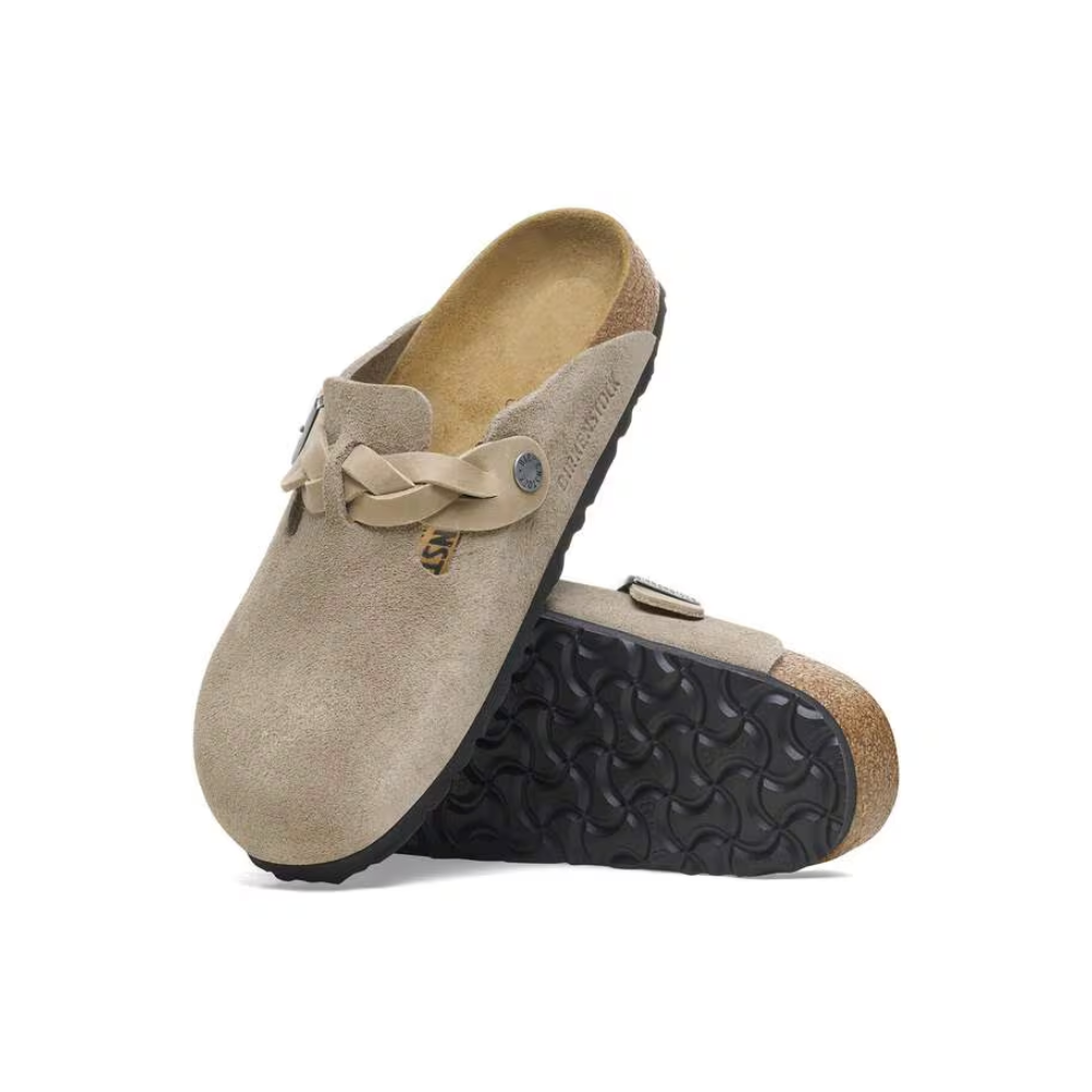 Birkenstock Unisex Boston Braided Suede Leather Clog Sandals - Taupe