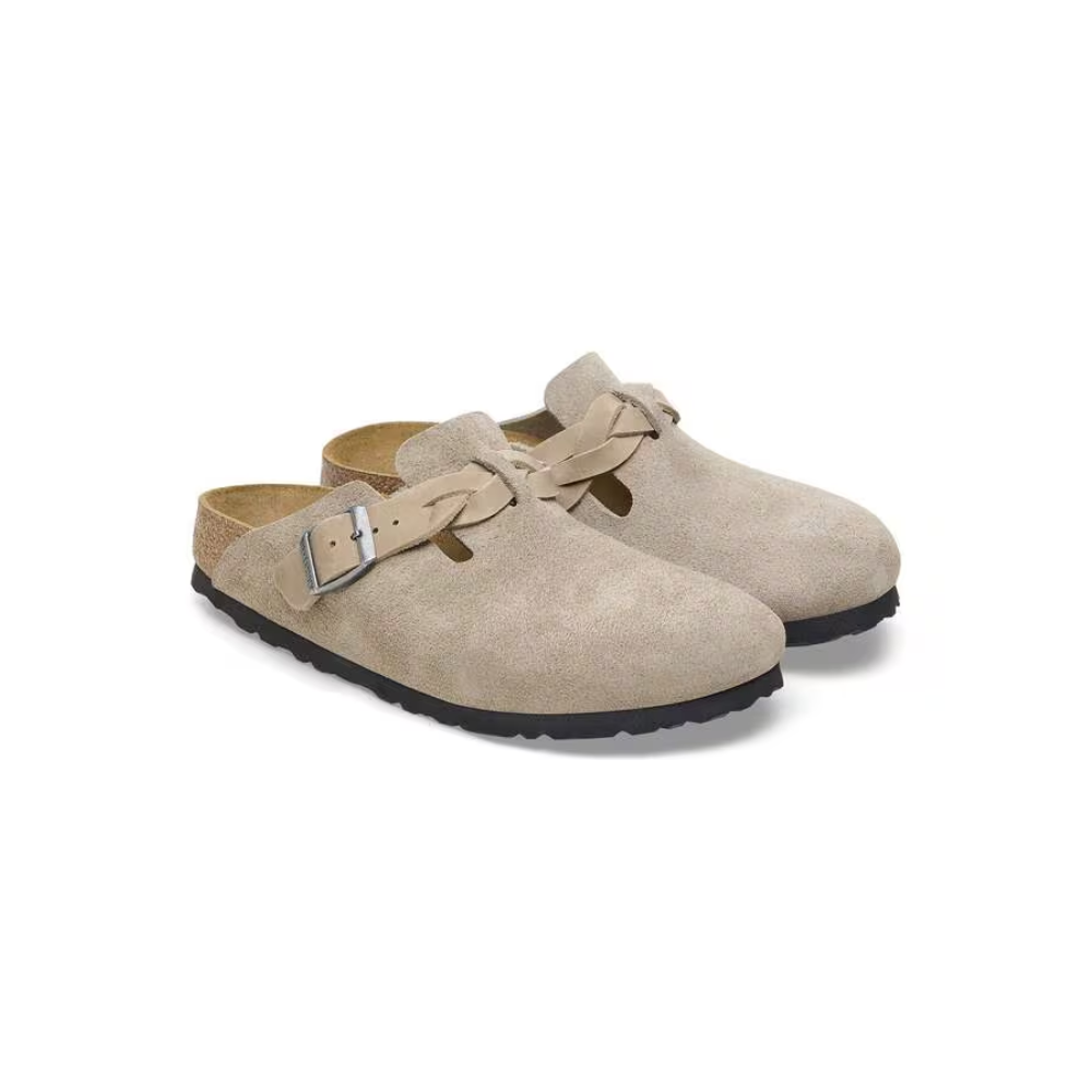 Birkenstock Unisex Boston Braided Suede Leather Clog Sandals - Taupe