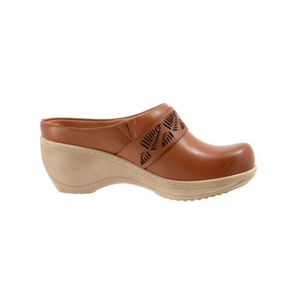 Softwalk Women's Melita Clog Comfortable Leather Platform Wedge - Luggage