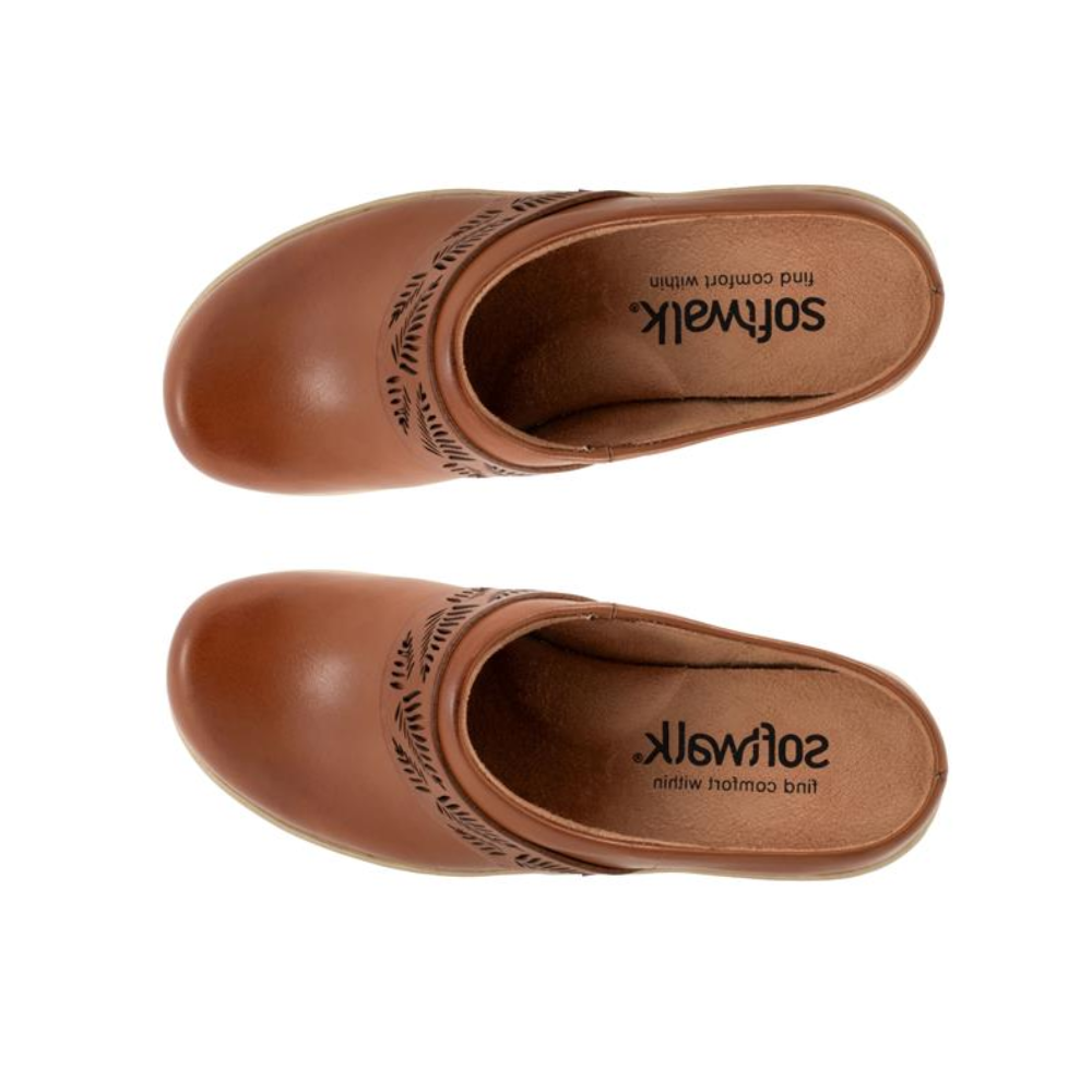 Softwalk Women's Melita Clog Comfortable Leather Platform Wedge - Luggage