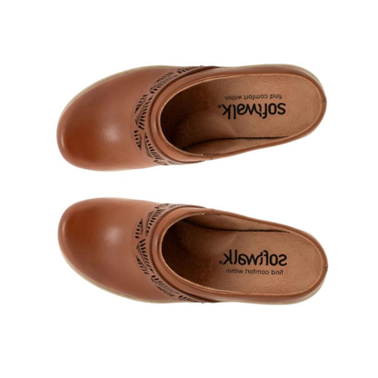 Softwalk Women's Melita Clog Comfortable Leather Platform Wedge - Luggage