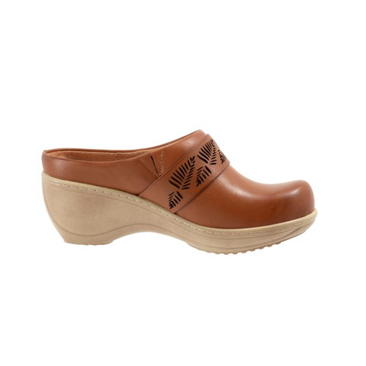 Softwalk Women's Melita Clog Comfortable Leather Platform Wedge - Luggage