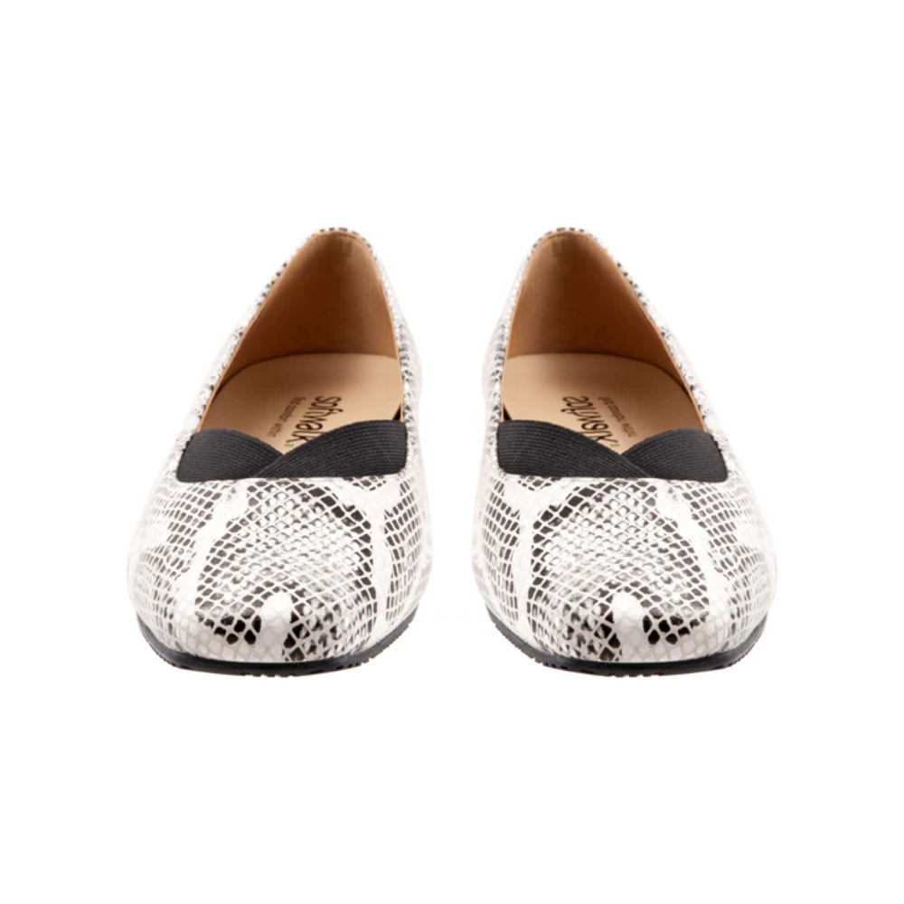 SoftWalk Women’s Viana Flat Square-Toe Leather Shoes Black White Snake