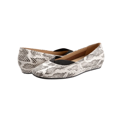 SoftWalk Women’s Viana Flat Square-Toe Leather Shoes Black White Snake