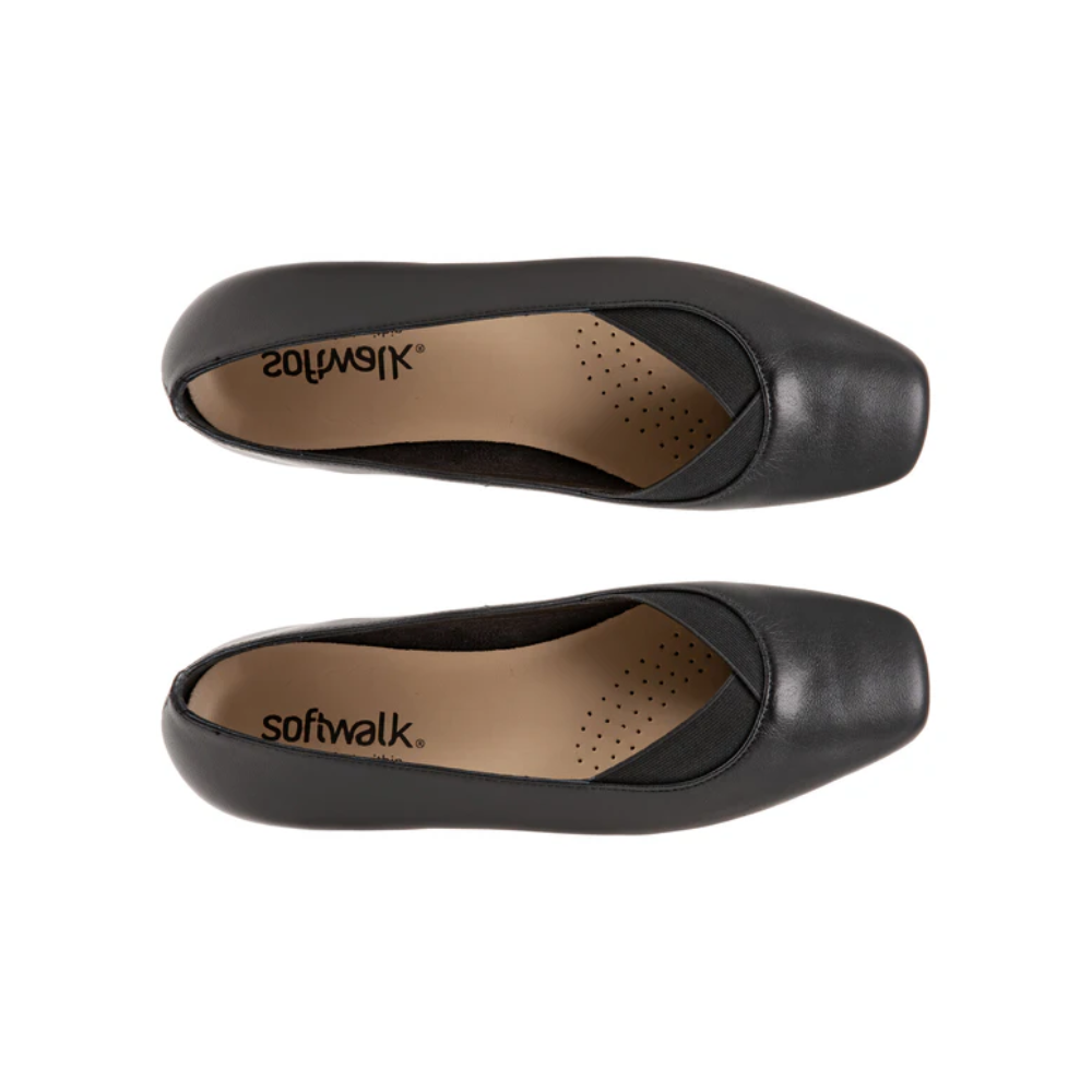 SoftWalk Women’s Viana Flat Square-Toe Leather Shoes Black
