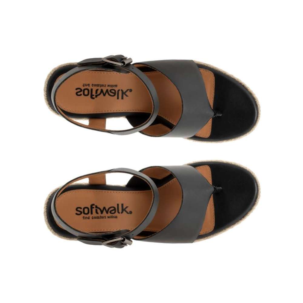SoftWalk Hilo Women's Leather Platform Wedge Sandal - Black