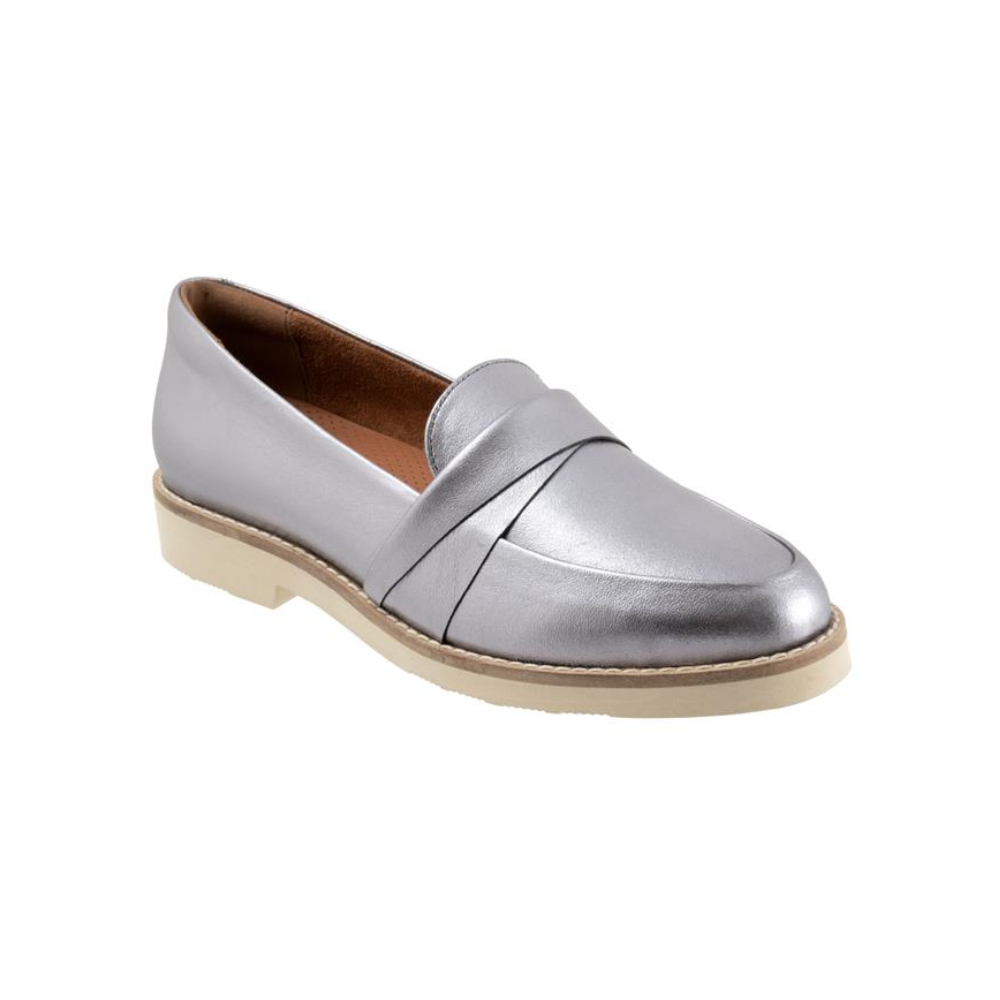 SoftWalk Walsh Women's Leather Loafer Shoes with Arch Support - Pewter