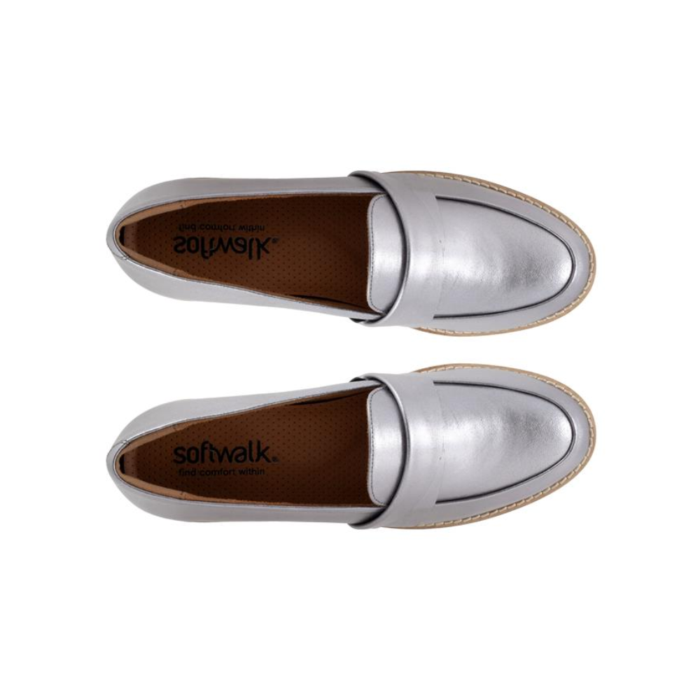 SoftWalk Walsh Women's Leather Loafer Shoes with Arch Support - Pewter