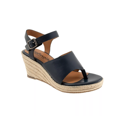 SoftWalk Hilo Women's Leather Platform Wedge Sandal - Navy