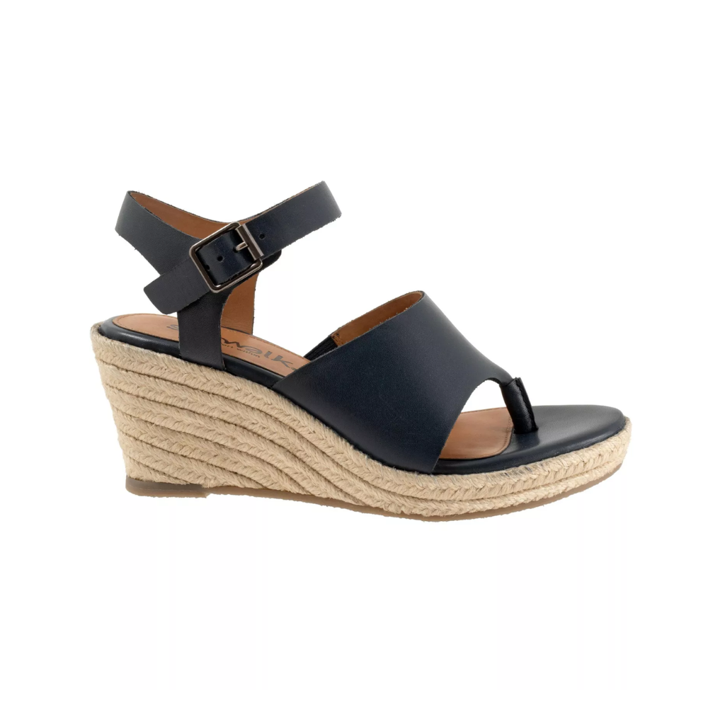 SoftWalk Hilo Women's Leather Platform Wedge Sandal - Navy