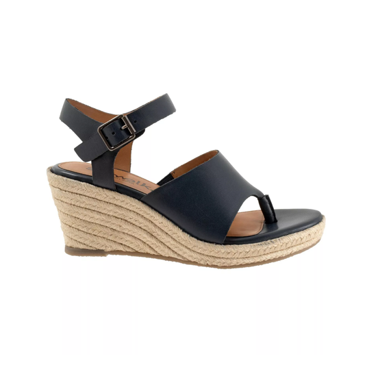 SoftWalk Hilo Women's Leather Platform Wedge Sandal - Navy