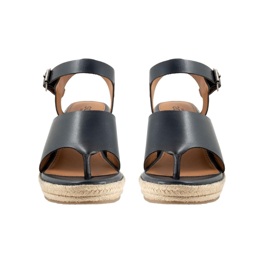 SoftWalk Hilo Women's Leather Platform Wedge Sandal - Navy