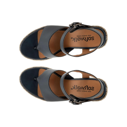 SoftWalk Hilo Women's Leather Platform Wedge Sandal - Navy