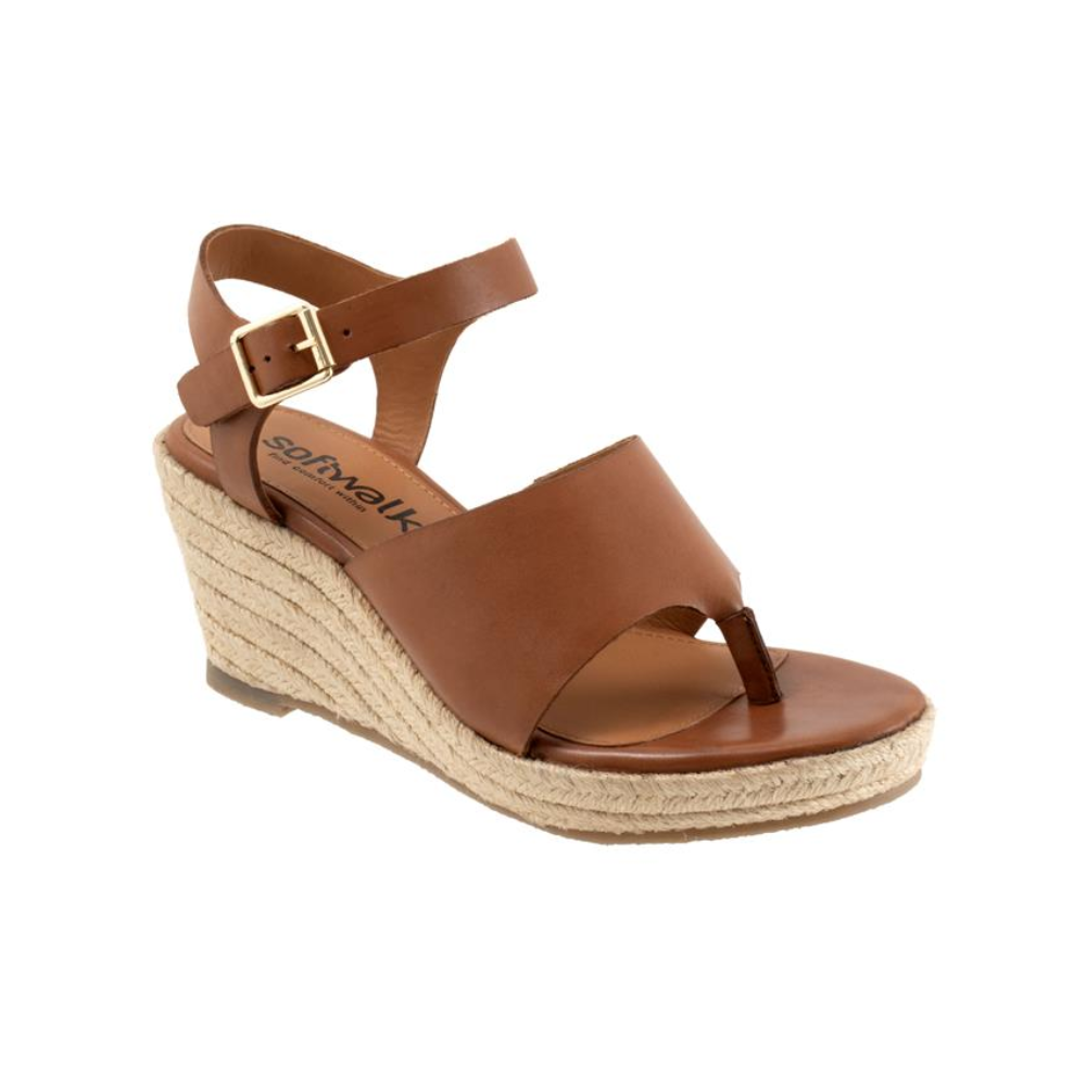 SoftWalk Hilo Women's Leather Platform Wedge Sandal - Luggage