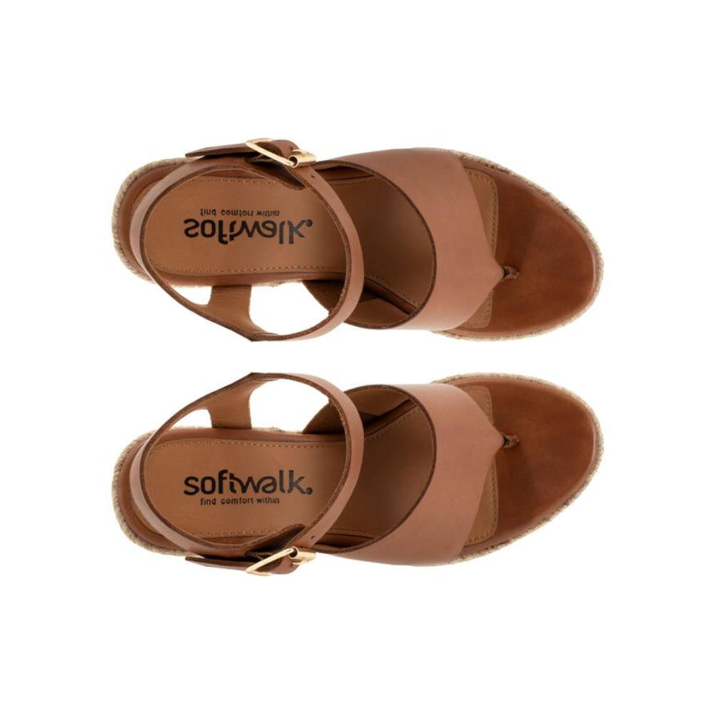 SoftWalk Hilo Women's Leather Platform Wedge Sandal - Luggage
