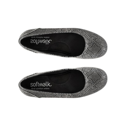 SoftWalk Women's Sonoma Leather Ballet Flat - Black Snake