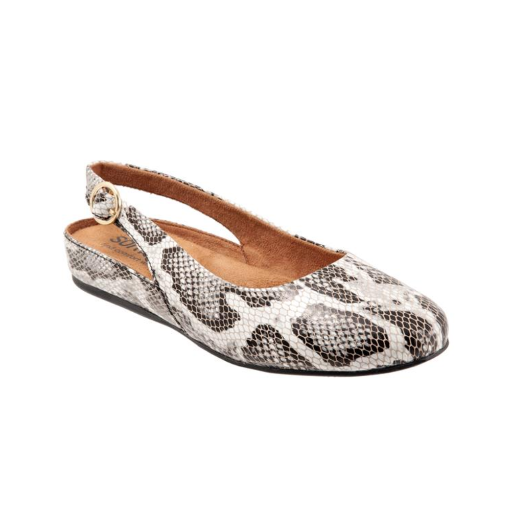 Softwalk Sandy Slingback Flat Women's Shoes - Black White Snake
