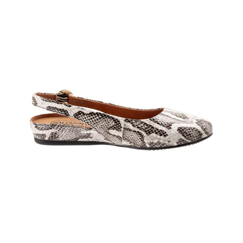 Softwalk Sandy Slingback Flat Women's Shoes - Black White Snake