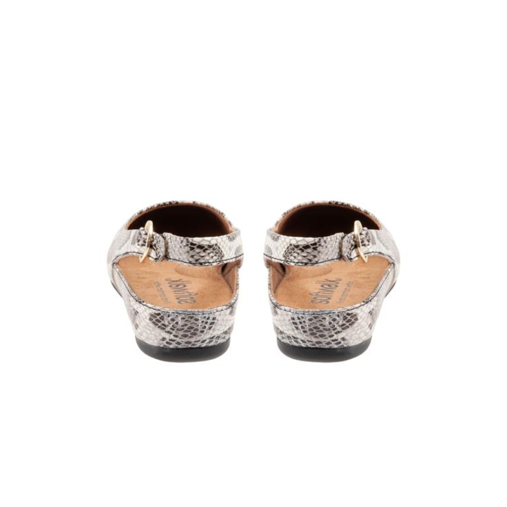Softwalk Sandy Slingback Flat Women's Shoes - Black White Snake