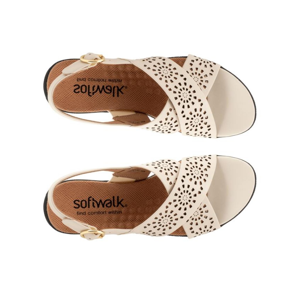 SoftWalk Tillman Sling Perf Women’s Comfortable Leather Sandal - Bone