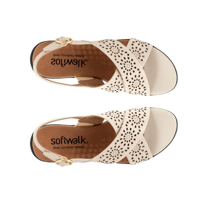 SoftWalk Tillman Sling Perf Women’s Comfortable Leather Sandal - Bone