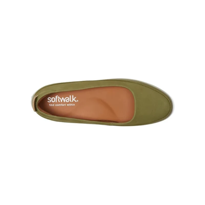SoftWalk Disa Women's Leather Slip-On Flat - Olive Nubuck