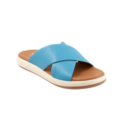 SoftWalk Jesi Women's Leather Crisscross Slide Sandal - Sky Blue