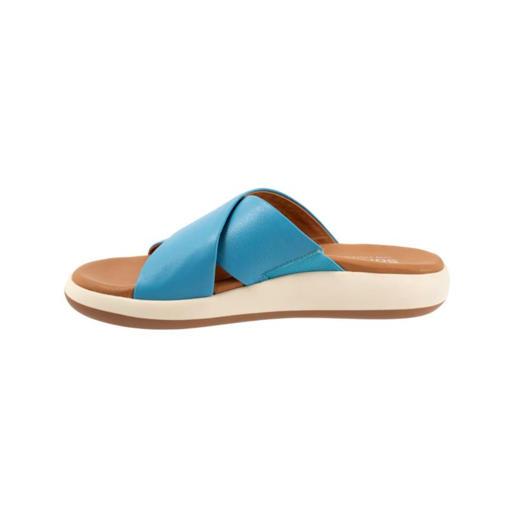SoftWalk Jesi Women's Leather Crisscross Slide Sandal - Sky Blue