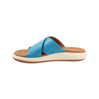 SoftWalk Jesi Women's Leather Crisscross Slide Sandal - Sky Blue