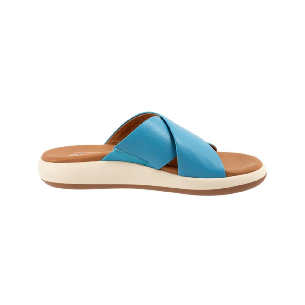 SoftWalk Jesi Women's Leather Crisscross Slide Sandal - Sky Blue