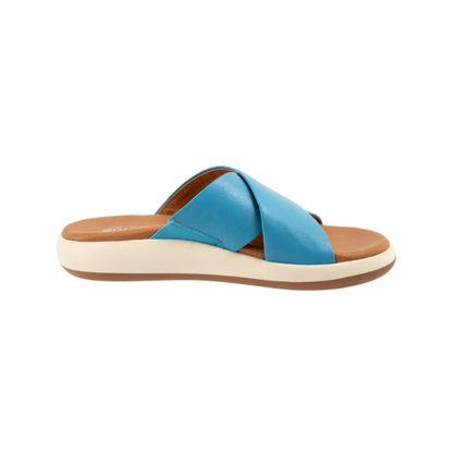 SoftWalk Jesi Women's Leather Crisscross Slide Sandal - Sky Blue