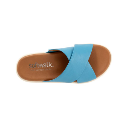 SoftWalk Jesi Women's Leather Crisscross Slide Sandal - Sky Blue