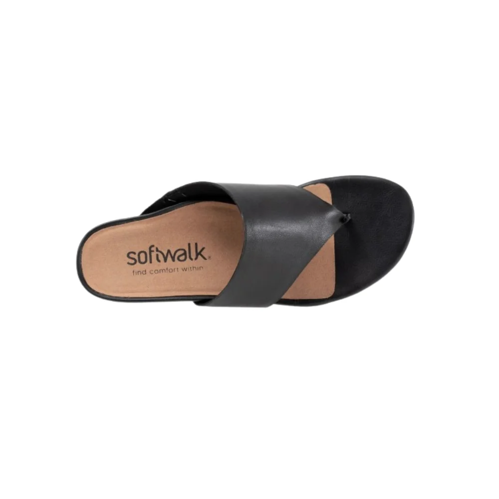 SoftWalk Chandler Women's Asymmetric Leather Thong Sandal - Black