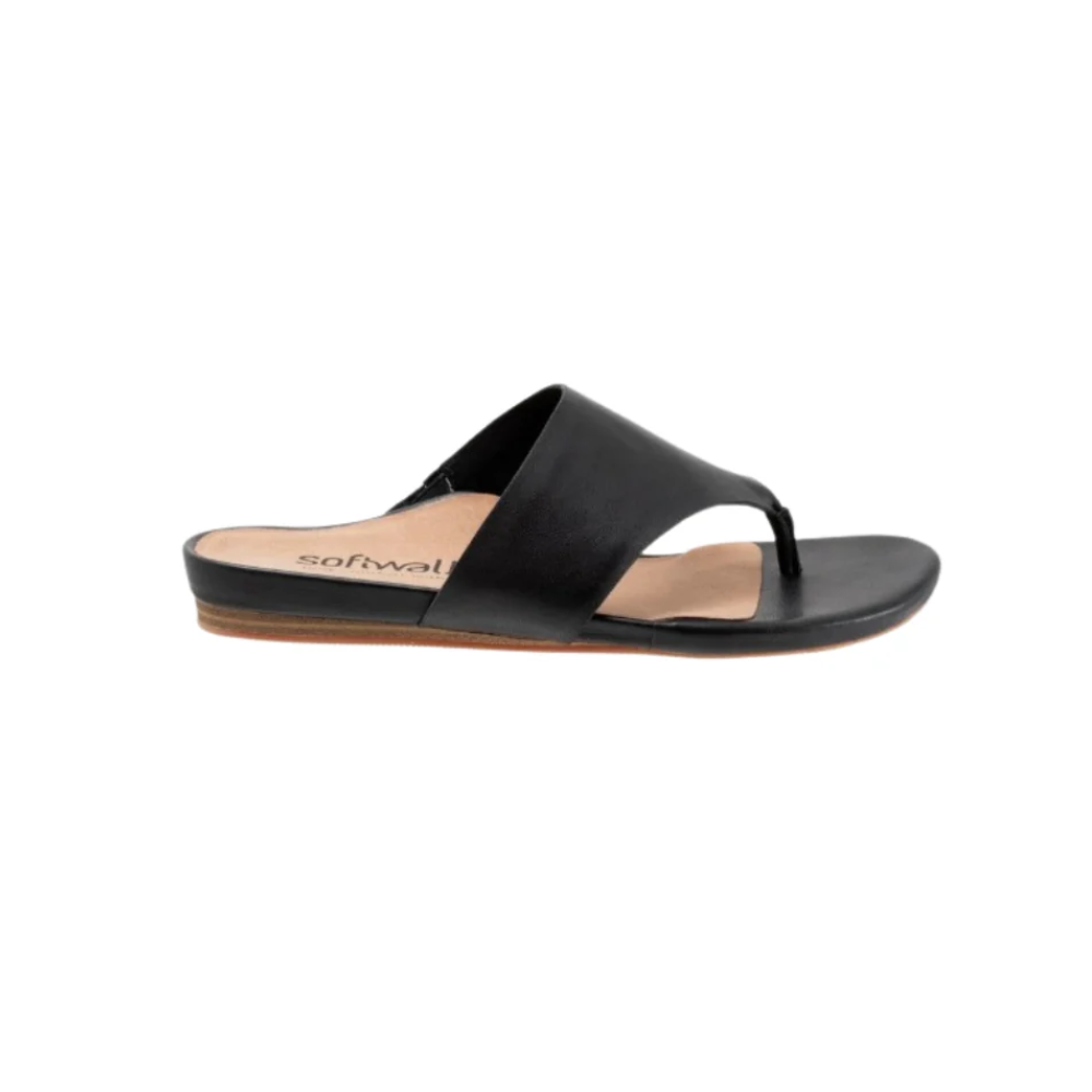 SoftWalk Chandler Women's Asymmetric Leather Thong Sandal - Black