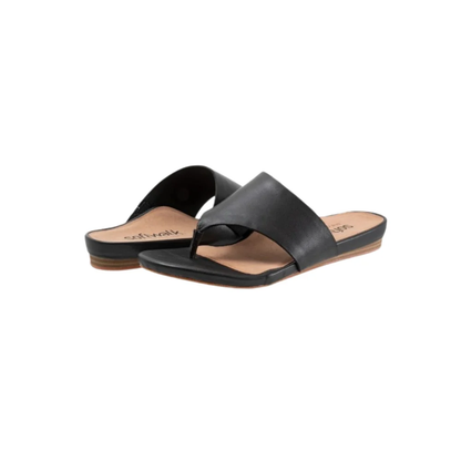 SoftWalk Chandler Women's Asymmetric Leather Thong Sandal - Black