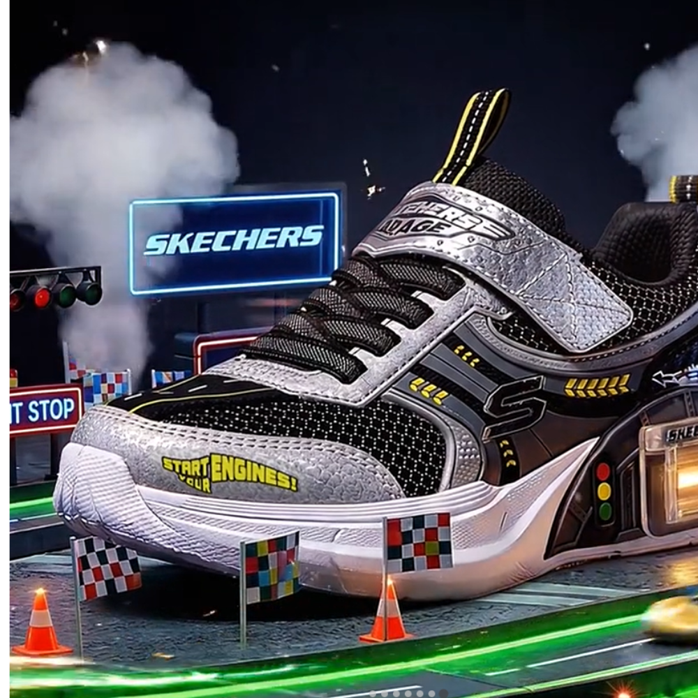 Skechers Garage Boys Light Adaptive Car Toy Storage Sneaker - Silver / Black 402150L