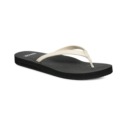 Sanuk Womens Yoga Joy II Flip Flop Sandals White/Black Memory Foam Yoga Mat