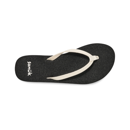 Sanuk Womens Yoga Joy II Flip Flop Sandals White/Black Memory Foam Yoga Mat