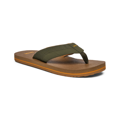 Sanuk Beer Cozy IV - Men's Memory Foam Beach Flip Flops - Dark Olive